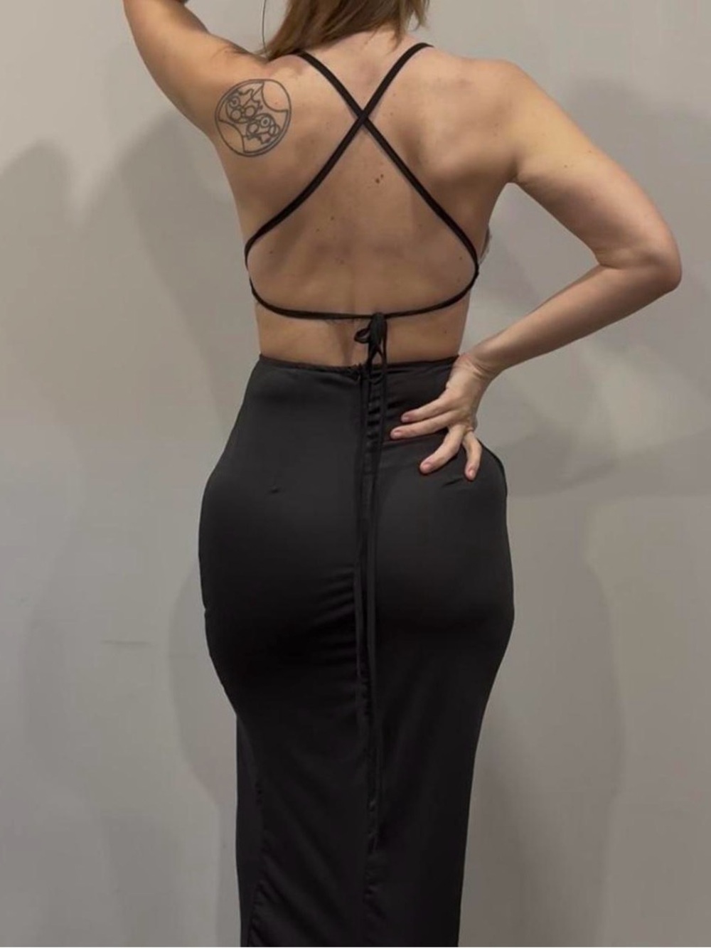 SHEIN Silver Sequin Top Black Backless Strappy Maxi Thigh Slit Prom Party Dress4